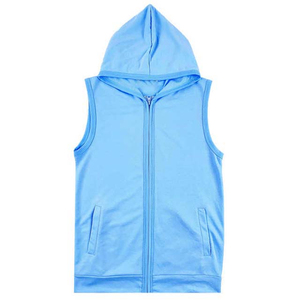 Chaleco sin mangas con capucha, color sólido, transpirable, de punto, unisex, informal, para primavera, azul claro, con cremallera completa y bolsillos frontales. - Product Image 3