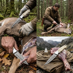 Couteau à dépecer en acier Damas fait main, manche en os avec embout en acier, lame fixe pour la chasse, le camping, l'EDC, l'usage extérieur - Product Image 4