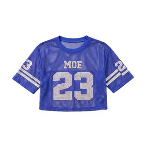 Jersey Corto de Fútbol Americano con Malla de Diamantes de Imitación para Mujer, Top Deportivo Transpirable Estilo Urbano, Fabricación con Logotipo Personalizado - Product Image 3