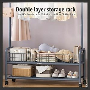 Minimalist Metal Clothing <b>Rack</b> With Wheels Three-Layer Storage Shelf For Wardrobe Standing Type Multifunctional Design - Product Image 5