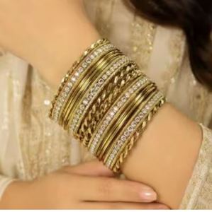 Pulsera Clásica India Kundan, Brazaletes Chapados en Oro con Cristales y Diamantes de Imitación, Diseño Circular, Joyería de Boda de Diseñador, Tercera Marca - Product Image 1