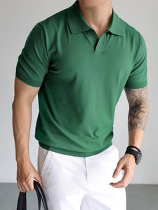 เสื้อโปโลแขนสั้นผู้ชายสีเขียวล้วน ผ้าถัก ทรงลำลอง ระบายอากาศได้ดี ทรงปกติ สไตล์ Old Money จากบังกลาเทศ - Product Image 4