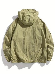 Chaqueta Blusón Verde Oliva para Hombre, Transpirable, Ligera, Casual, con Cierre de Cremallera, Manga Regular, Color Sólido, Tela de Poliéster - Product Image 2