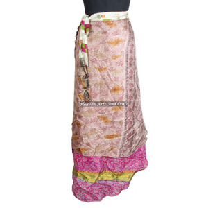 New Ladies Clothing Silk <b>Skirts</b> Dresses Women Wear Vintage Silk Sari Long Length <b>Wrap</b> <b>Around</b> <b>Skirt</b> 2 Layer Reversible Cover up - Product Image 3