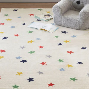 พรมขนสัตว์ทอมือลายดาวหลากสี พรมเด็กเนื้อนุ่มทำมือ ขนปุยปานกลาง สำหรับห้องเด็ก ห้องเล่น และห้องนั่งเล่น - Product Image 1