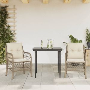 Ensemble bistrot en rotin PE beige avec acier thermolaqué et verre trempé pour la décoration de jardin - Product Image 1
