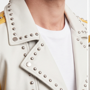 Men Fashion <b>Studded</b> Leather Jacket Men's Long Sleeve Leather <b>Studded</b> Jackets Mens Leather <b>Studded</b> Jacket With Pockets - Product Image 4