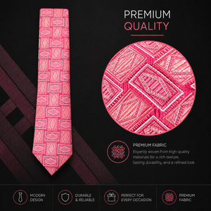 Corbata de Poliéster Jacquard Geométrica Rosa Ecológica de Primera Calidad |   Accesorio Formal para Hombre, Talla Personalizada, para Bodas, Fiestas y Negocios - Product Image 5
