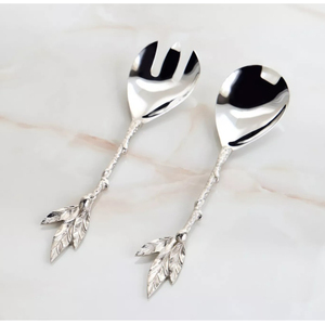 Luxury <b>Gold</b> Bamboo Salad Servers Set Of 2 Polished Stainless Steel Faux Bamboo <b>Serving</b> <b>Spoon</b> And Fork Metal Flatware <b>Serving</b> Set - Product Image 2
