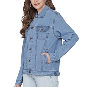 Chaqueta vaquera de invierno para mujer con cuello de piel, holgada, corta, con cinturón y cremallera, talla grande, abrigo vaquero, venta al por mayor, OEM, ODM, personalizada - Product Image 2