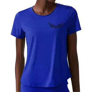 Camiseta Deportiva de Yoga para Mujer, Cuello Redondo, Manga Corta, Color Verde Oliva, Logotipo Bordado, Transpirable, Corte Regular, Color Sólido - Product Image 6