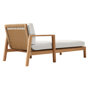 Chaise longue d'extérieur en teck tropical avec dossier en rotin tressé, lit de repos inclinable, mobilier de style moderne pour resort, chaise longue de patio - Product Image 5