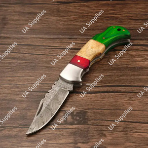 Couteau pliant Damas de qualité supérieure avec manche en bois Pakka coloré, couteau tactique professionnel EDC pour la chasse, le camping, la pêche, OEM personnalisé - Product Image 4