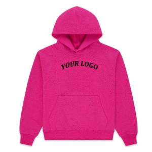 Sweat à capuche rose personnalisé avec strass VVS, 100 % coton, pour homme, coupe oversize, style streetwear haut de gamme, qualité supérieure pour marque de streetwear, vente en gros - Product Image 3