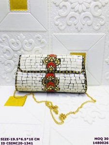 Handmade White Mosaic Clutch Bag Floral Stone Embellishment | Craftstages International Designer Sling Clutch for Women | - Product Image 4