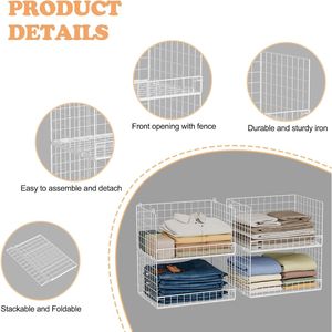 4-Tier Stackable Foldable Wire <b>Baskets</b> Closet Organizers and <b>Storage</b> System - Product Image 4