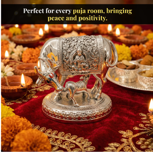Handmade 24K Gold Plated Kamdhenu Cow Calf Idol Engraved Religious <b>Figure</b> Tabletop Decor for Home Office Diwali Wedding Living - Product Image 5