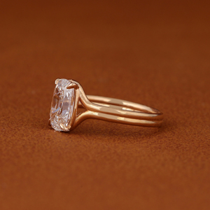Old Mine Cushion Cut Lab Grown Diamond Engagement Ring 14k <b>Solid</b> Gold Double Shank Solitaire Wedding Band IGI Certified - Product Image 4