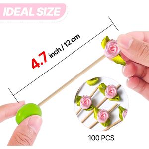 100 Pezzi Stuzzicadenti in Bambù da 4,7 Pollici, Spiedini Decorativi per Antipasti, Stuzzicadenti a Forma di Rosa Rosa per Cibo, Bevande e Frutta - Product Image 3