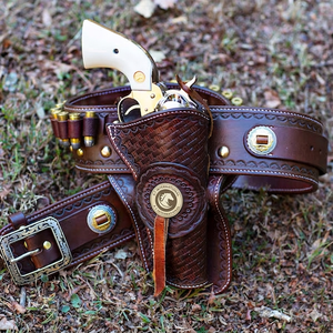 Ceinture de ceinturon en cuir western avec porte-cartouches, motif gravé, sangle réglable, ensemble d'équipement de port pour le cow-boy et l'équitation - Product Image 6