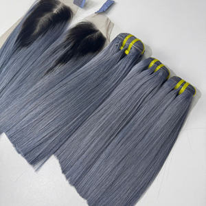 Precio del proveedor 100% Raw Virgin Vietnamese Human Lace Wig Bone Straight Ombre Grey Color Super Double Drawn Hair Extensions - Product Image 1