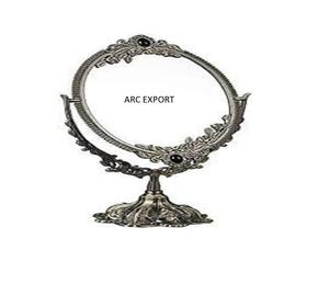 Espejo antiguo fundido de aluminio niquelado negro con soporte redondeado antiguo grande elegante con espejo decorativo de artículos de mesa - Product Image 1