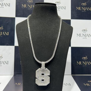 Collar de Lujo con Letra S Personalizada, Chapado en Oro, Plata S925 Certificada IGI, con Diamantes Corte Pera, Pasa Prueba de Diamantes, Estilo Hip Hop - Product Image 2