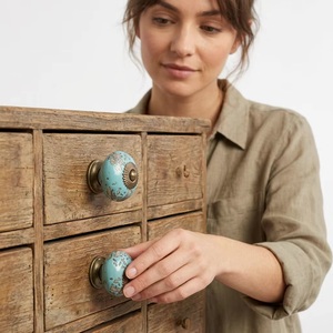 Modern <b>Ceramic</b> Cabinet <b>Knobs</b> Teal Distressed Design <b>Drawer</b> Dresser Handle Eco-Friendly Durable Living Room Furniture Hardware - Product Image 6