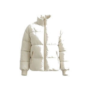 Veste matelassée pour femme, couleur unie, col montant, manches longues, fermeture éclair, manteau d'hiver épais, longueur courte, rembourrage en polyester - Product Image 1