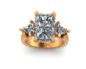 Anillos de oro y plata de alta calidad para mujer con moissanita redonda radiante de tres puntas, piedra de color CVD, CZ de 9 quilates, VVS2 D VS1 premium - Product Image 1