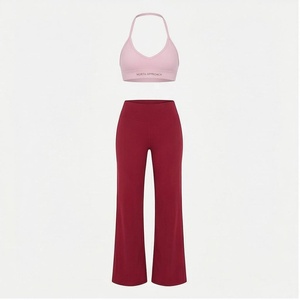 North Approach 2 Piece Yoga Set Halter Neck <b>Flared</b> Leg Full Length Solid Color Breathable Women's Sportswear - Product Image 1