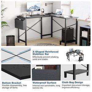 Bureau de jeu en forme de L de 50 pouces avec support pour CPU, étagère, pliable et portable pour le bureau à domicile - Product Image 4