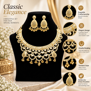 Exquisite Layered Teardrop Necklace <b>Set</b> | 24K <b>Gold</b> Polish Copper Brass Jewelry | Traditional party wear Statement <b>Earrings</b> <b>set</b> - Product Image 5