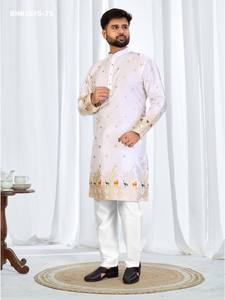 Ensemble Kurta en soie de haute qualité avec broderie jacquard et motif Daman, et pyjama en coton prêt-à-porter – Fournisseur indien en gros - Product Image 5
