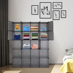 20 Scaffali Cubo Impilabili in Plastica Grigia, Armadio Modulare Multifunzionale con Asta Appendiabiti, Organizzatore - Product Image 1