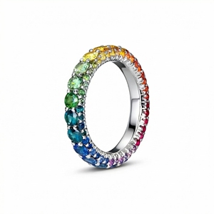 Anillo de Eternidad Arcoíris de Lujo, Plata 925, Zafiro Multicolor, Unisex, para Uso Diario - Product Image 1