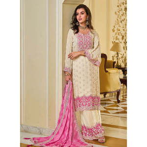Hermoso Salwar Kameez de Algodón para Fiesta, Top, Pantalón Plazzo y Dupatta - Product Image 1