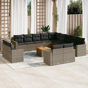 Ensemble de canapés de jardin en rotin PE gris, 14 pièces, mobilier d'extérieur au design contemporain, résistant aux intempéries, pieds réglables de grande taille - Product Image 3