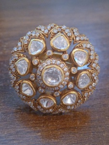 Amaira Jewels SM-307 Floral Shape Classic <b>Cocktail</b> <b>Ring</b> Women's 18K <b>Gold</b> Plated Moissainite Pave Setting Adjustable Wedding - Product Image 5