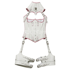 <b>Underbust</b> Steelboned White Leather <b>Corset</b> With Pink Leather Trim | Gothic And Fetish <b>Corset</b> Vendors - Product Image 3