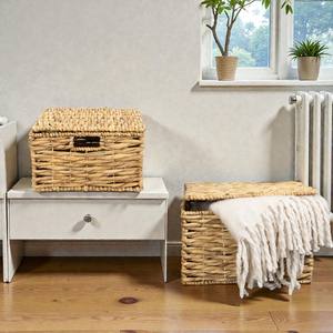 ISLA Set of 2 Nestable Handwoven Rect Flat Coil Hyacinth Lidded Storage <b>Basket</b> Boxes <b>for</b> <b>Shelf</b> Closet and Home Organization OEM - Product Image 3