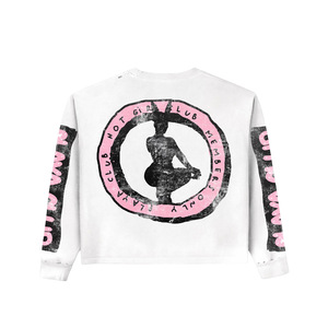 T-shirt pour homme en jersey décontracté à manches longues, coupe régulière, col rond, avec imprimé Hot Girl Club sur le dos, blanc - Product Image 1