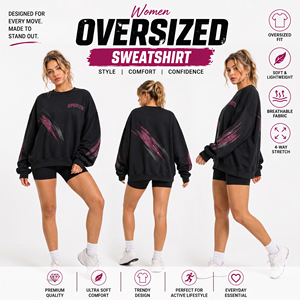 Women Oversized Printed Sweatshirt French Terry Ribbed Hem Pullover <b>Top</b> Ladies Winter Wear Loose Fit Crew Neck <b>Sweat</b> Tee - Product Image 4