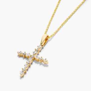 Alternating Diamond Cross <b>Necklace</b> In Yellow Gold - Product Image 3