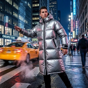 Manteau long matelassé unisexe argenté à capuche, style doudoune épaisse, chaud pour l'hiver, streetwear d'extérieur, personnalisable - Product Image 5