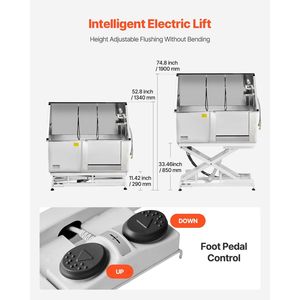 Vasca Professionale per Toelettatura Animali Domestici in Acciaio Inossidabile da 50 Pollici con Sollevamento Elettrico, Stazione di Lavaggio Cani Antiscivolo con Scarico per Pulizia e Bagno Animali - Product Image 3