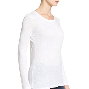 Custom <b>Women's</b> <b>White</b> Long Sleeve <b>T</b>-<b>Shirt</b> Crew Neck Solid Cotton Tee Loose Fit Summer Top - Product Image 4