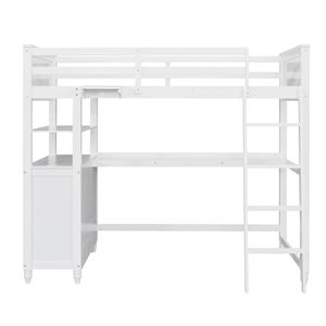 Letto a soppalco in legno per una persona con cassetti, scrivania e scaffali, bianco (Vecchio SKU LT001530AAK) - Product Image 5