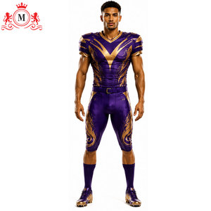 Tenue complète de football américain pour homme adulte en polyester respirant, sublimation or violet, avec détection par aiguille - Product Image 3