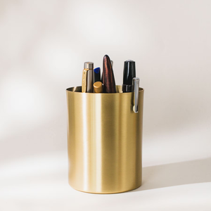 Elegant Round Shape <b>Gold</b> Brass <b>Pen</b> Holder For Office Promotional Gifts Desk Decorative & <b>Pen</b> Pencil Holder - Product Image 5